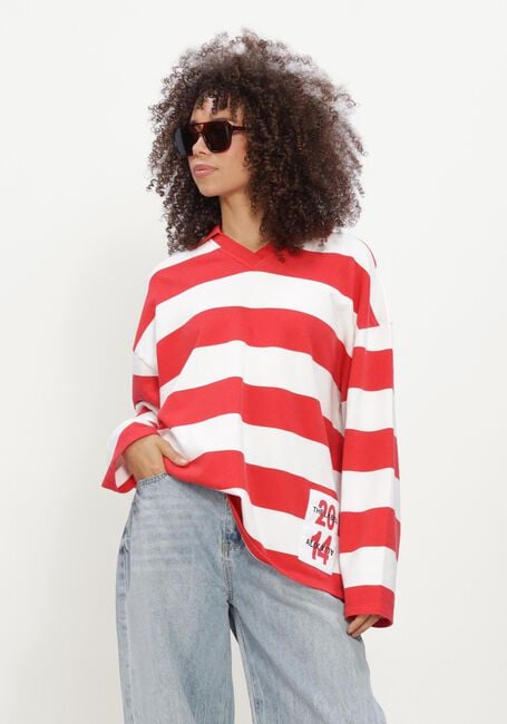 Rode ALIX THE LABEL Truien/vesten LADIES KNITTED BLOCK STRIPE POLO SWEATER - large