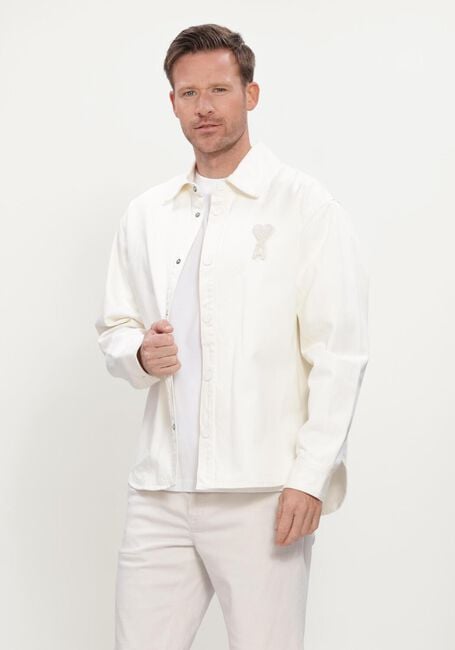 Ecru AMI PARIS Overshirts OVERSHIRT WITH KNITTED AMI DE COEUR - large
