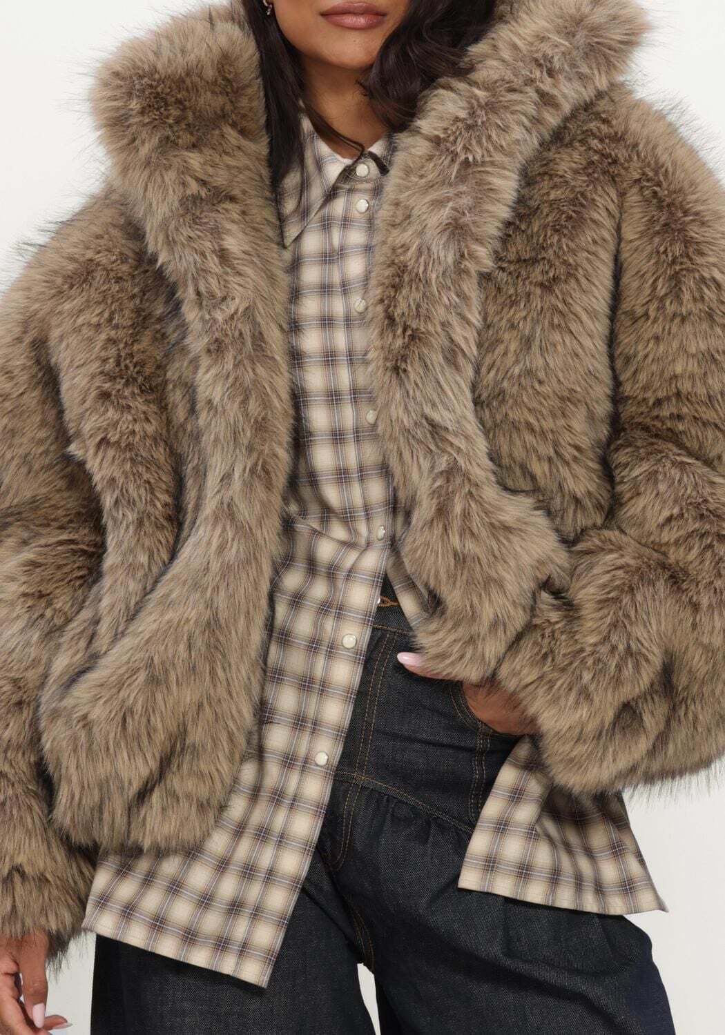 Khaki ALTER EGO Faux fur jas ALLY FAUX FUR JACKET - large