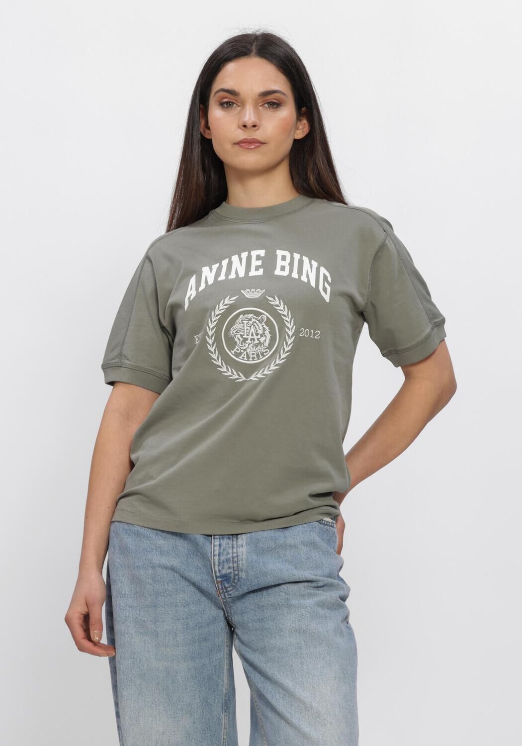 Groene ANINE BING T-shirt WALKER TEE COLLEGIATE WASHED - large