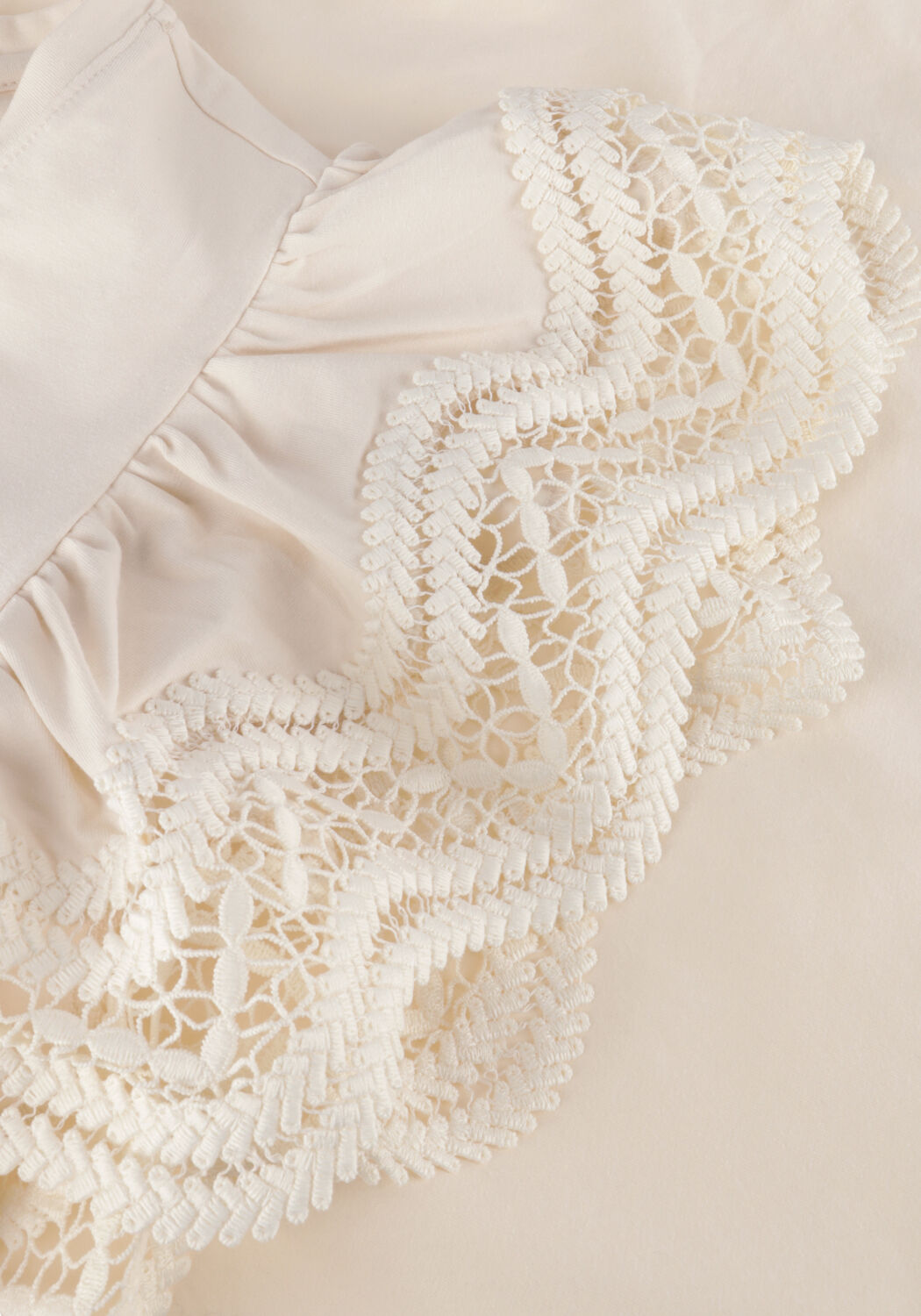 Gebroken wit SUMMUM T-shirt JERSEY TOP TEE WITH LACE - large