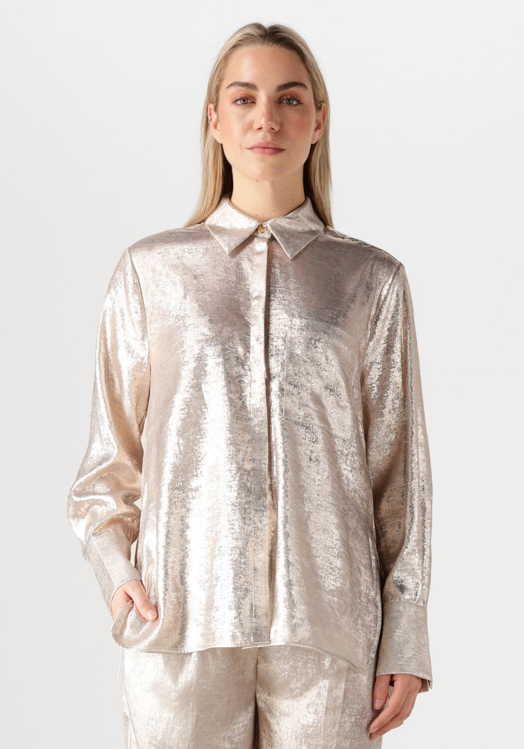 Dante6 Blouse Dames Cathin Metallic Long Shirt, Maat: 34, Kleur: Goud