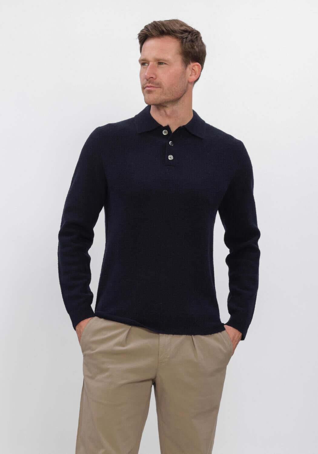 Donkerblauwe PROFUOMO Polo POLO LS BOILED WOOL - large