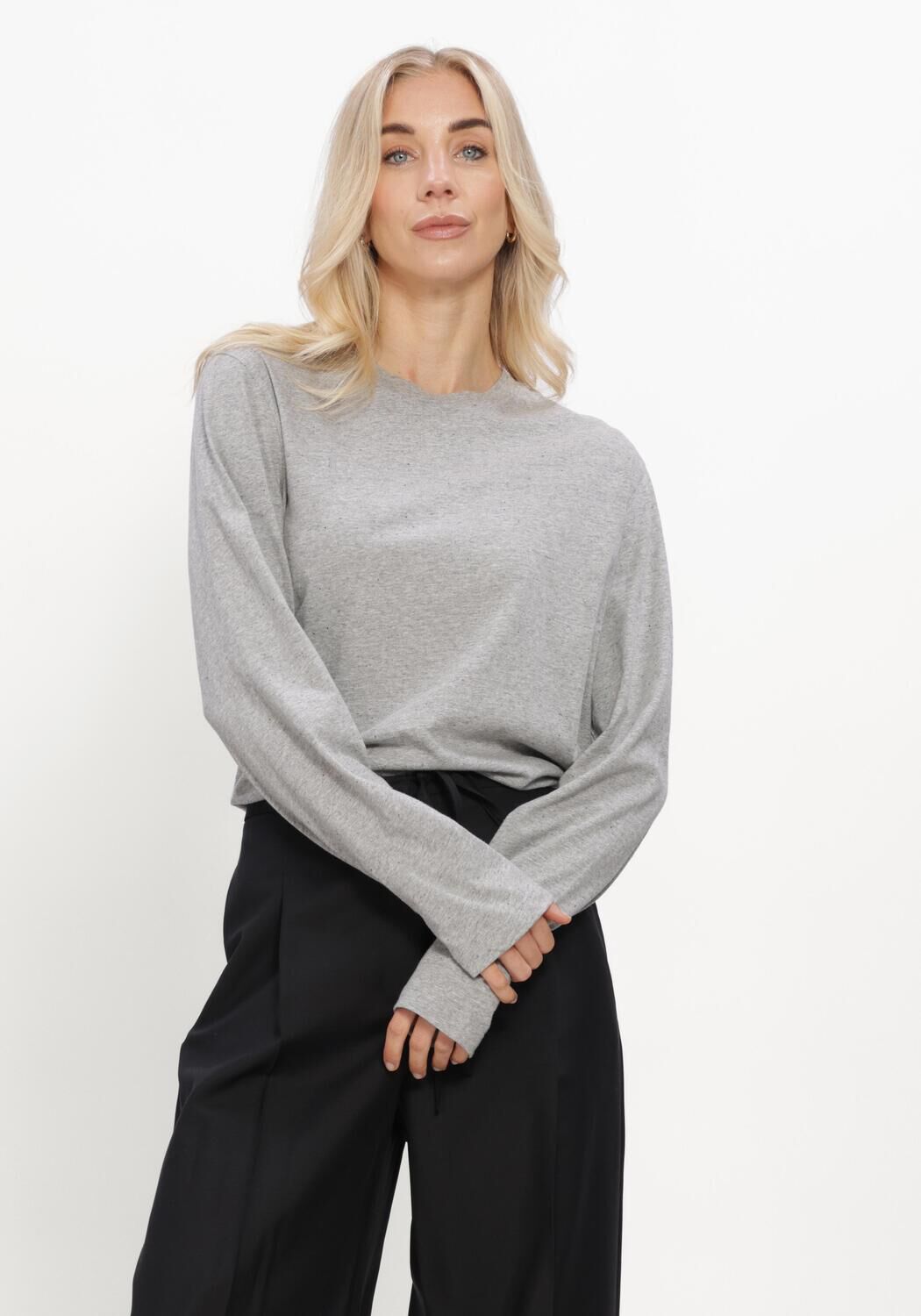 Lichtgrijze ROHE Longsleeves SLUB MELANGE JERSEY LONG SLEEVE - large