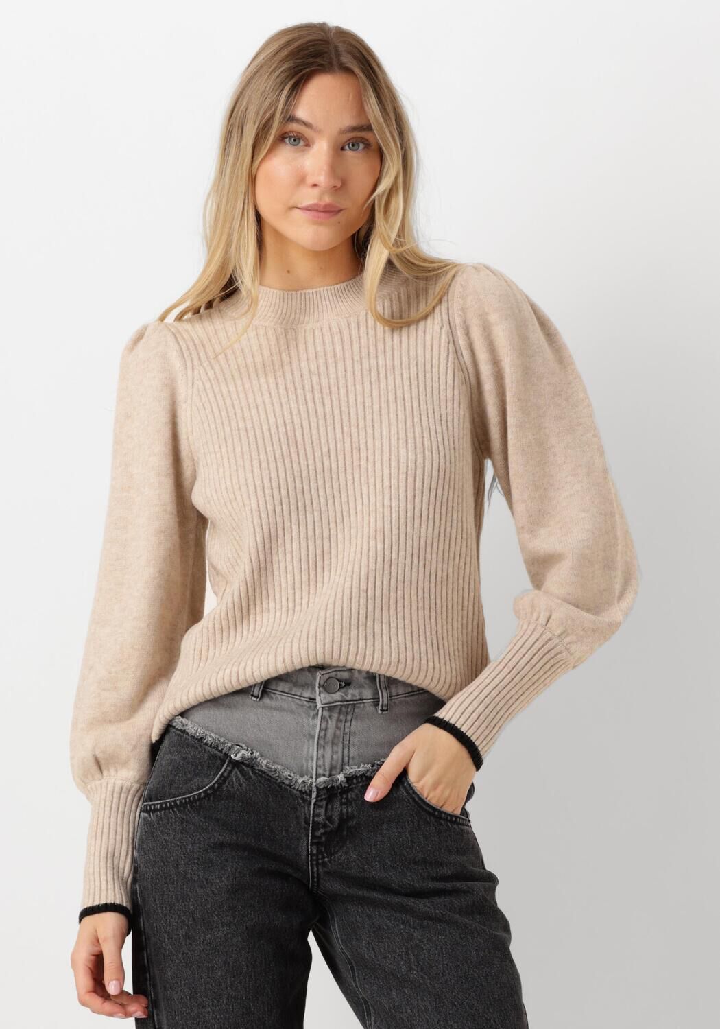 Co'Couture Trui Dames Row Puff Knit, Maat: L, Kleur: Wit
