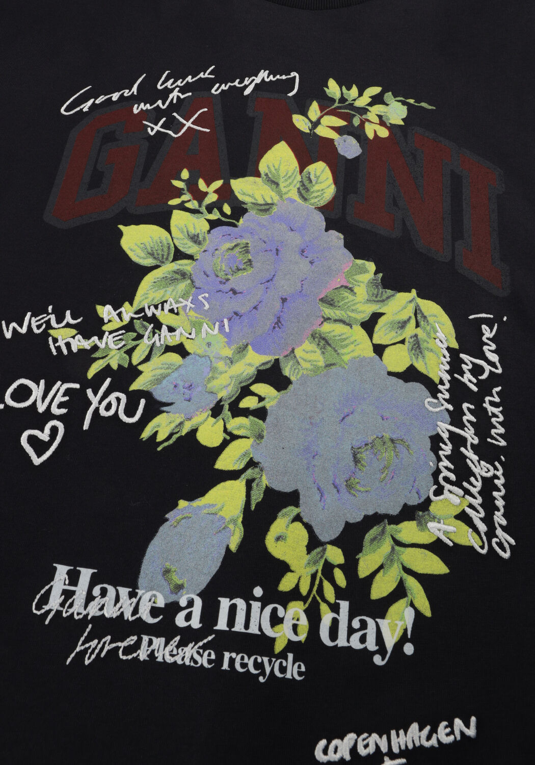 Donkergrijze GANNI T-shirt BASIC COTTON JERSEY ROSE T-SHIRT - large