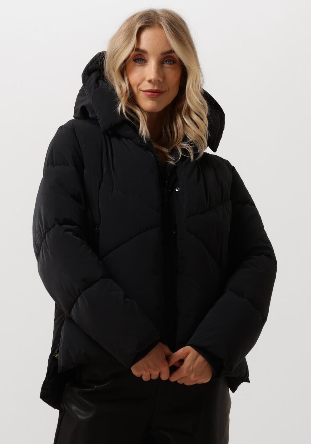 Bonde08 Gewatteerde Jas Dames Korte Doorgestikte Jas, Maat: 34, Kleur: Zwart