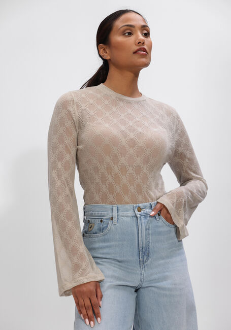 Beige OLAF HUSSEIN Top WIDE SLEEVE SEMI SHEER TOP - large