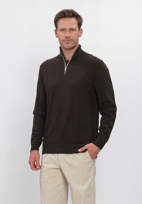 Bruine PROFUOMO Trui PULLOVER HALF ZIP NEW WOOL BLEND - large