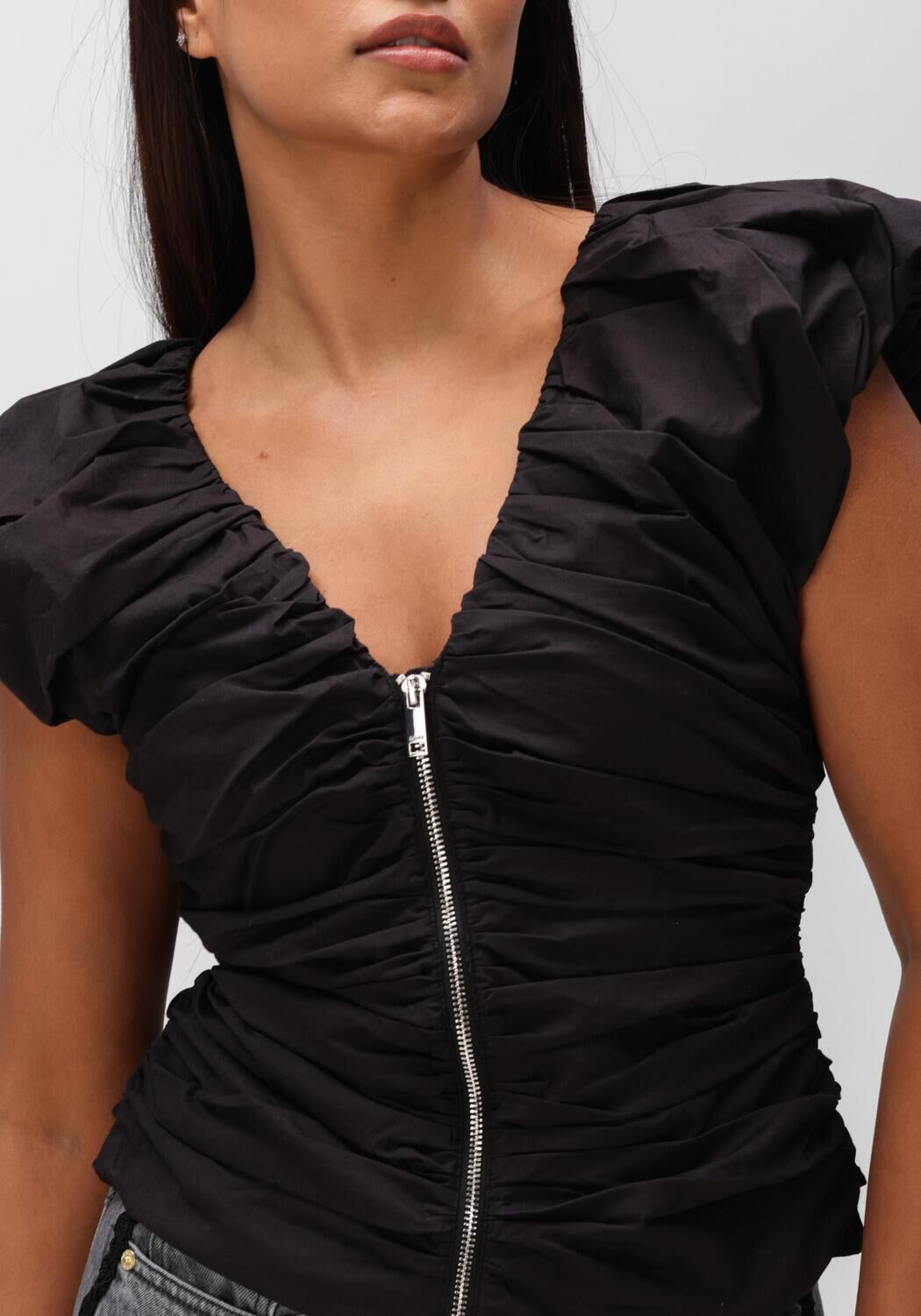 Zwarte GANNI Top STRETCH COTTON RUCHES TOP - large