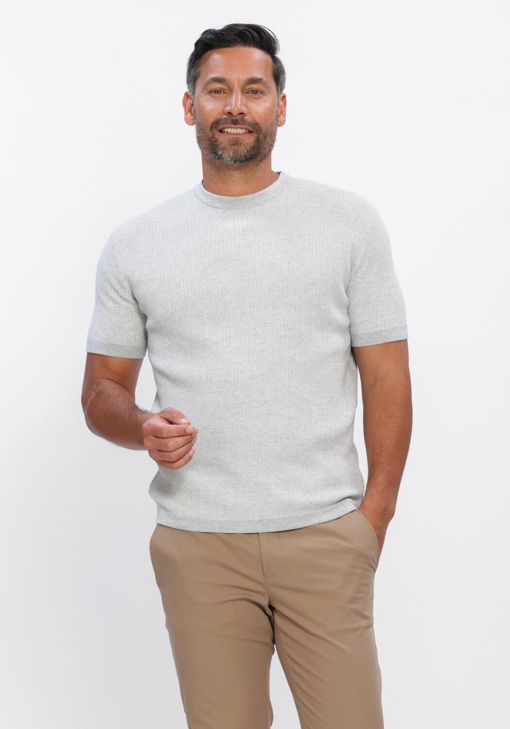 Gentiluomo Polo Heren Round Neck Ss, Maat: M, Kleur: Lichtgrijs afbeelding 1