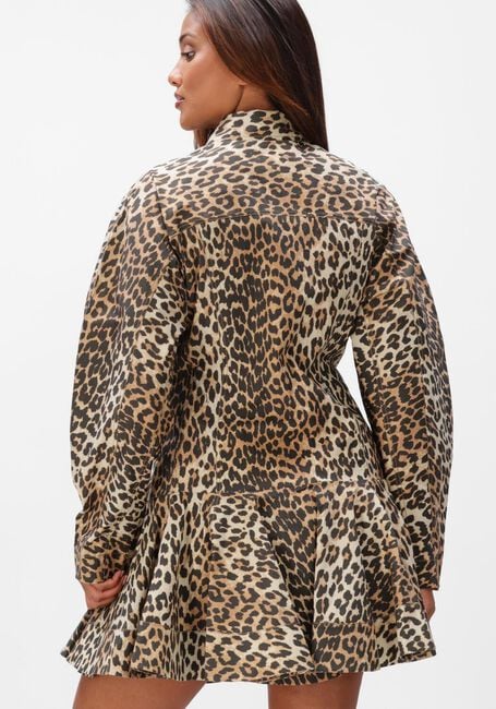 Bruine GANNI Jurken PRINTED STRETCH COTTON MINI SHIRT DRESS - large