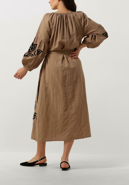 Bruine SUMMUM Maxi jurk DRESS LINNEN HEAVY EMBROIDERY - large