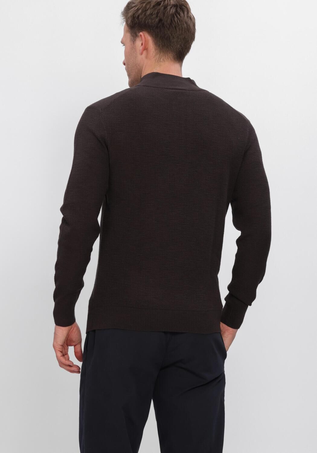 Bruine PROFUOMO Trui PULLOVER HALF ZIP TWINKLE SLUB STRUCTURE - large