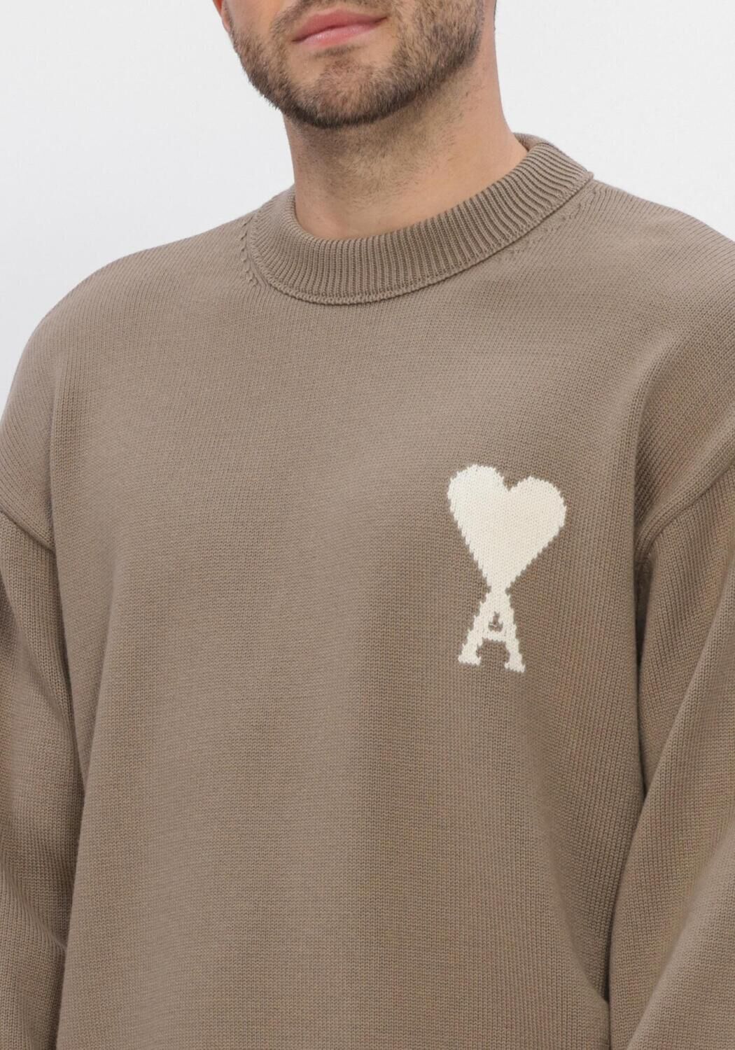 Bruine AMI PARIS Sweater CREWNECK SWEATER WITH CONTRASTED AMI DE COEUR - large
