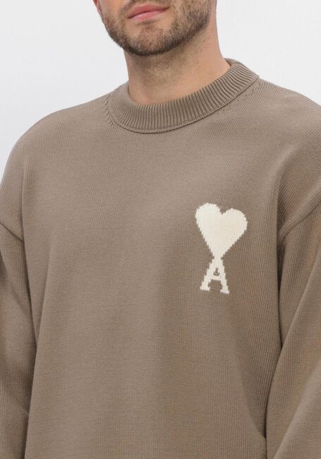 Bruine AMI PARIS Sweater CREWNECK SWEATER WITH CONTRASTED AMI DE COEUR - large