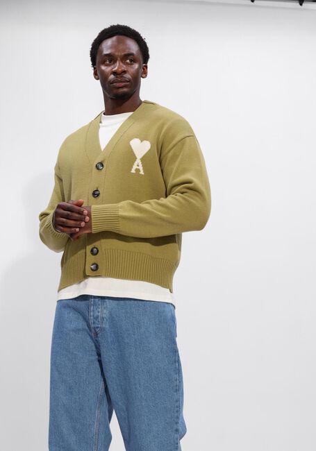 Groene AMI PARIS Vest CARDIGAN WITH CONTRASTED AMI DE COEUR - large