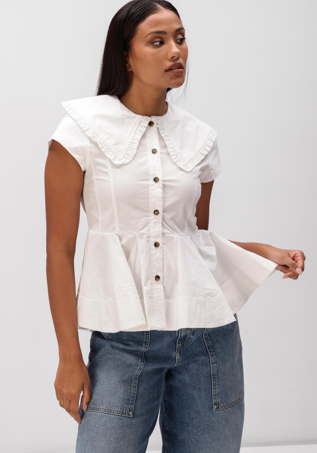 Witte GANNI Top PETER PAN COLLAR SHIRT - large