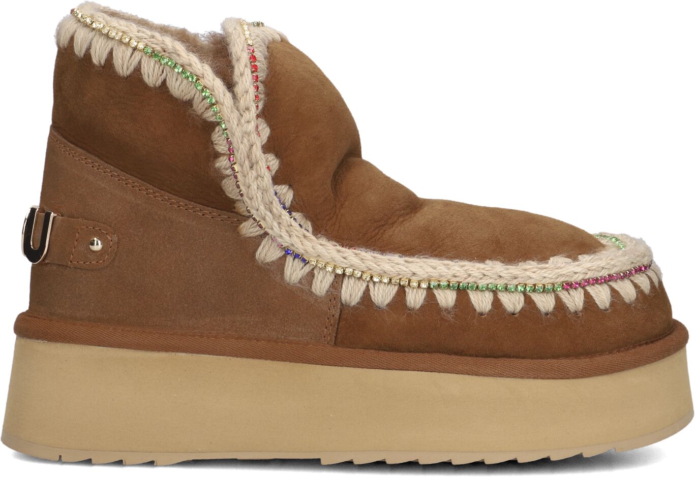 Mou Vachtlaarzen Dames Eskimo 18 Platform Rhinestones, Maat: 40, Materiaal: Suède, Kleur: Cognac