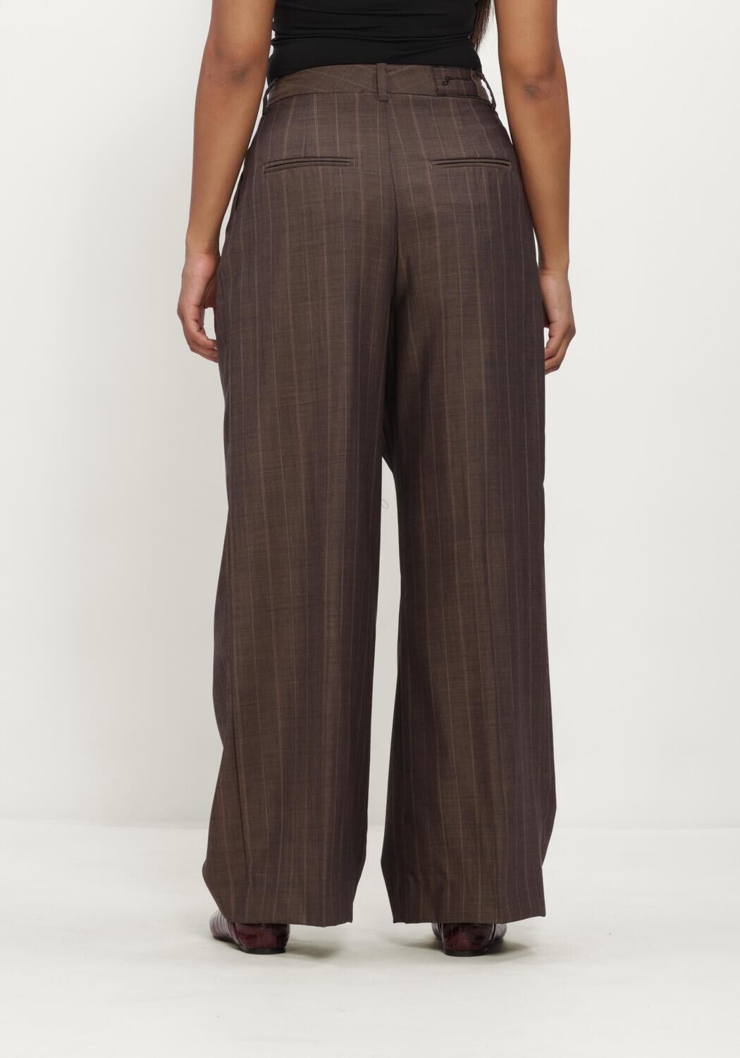 Bruine GANNI Wijde broek LIGHT WOOL MELANGE STRIPE WRAP PANTS - large