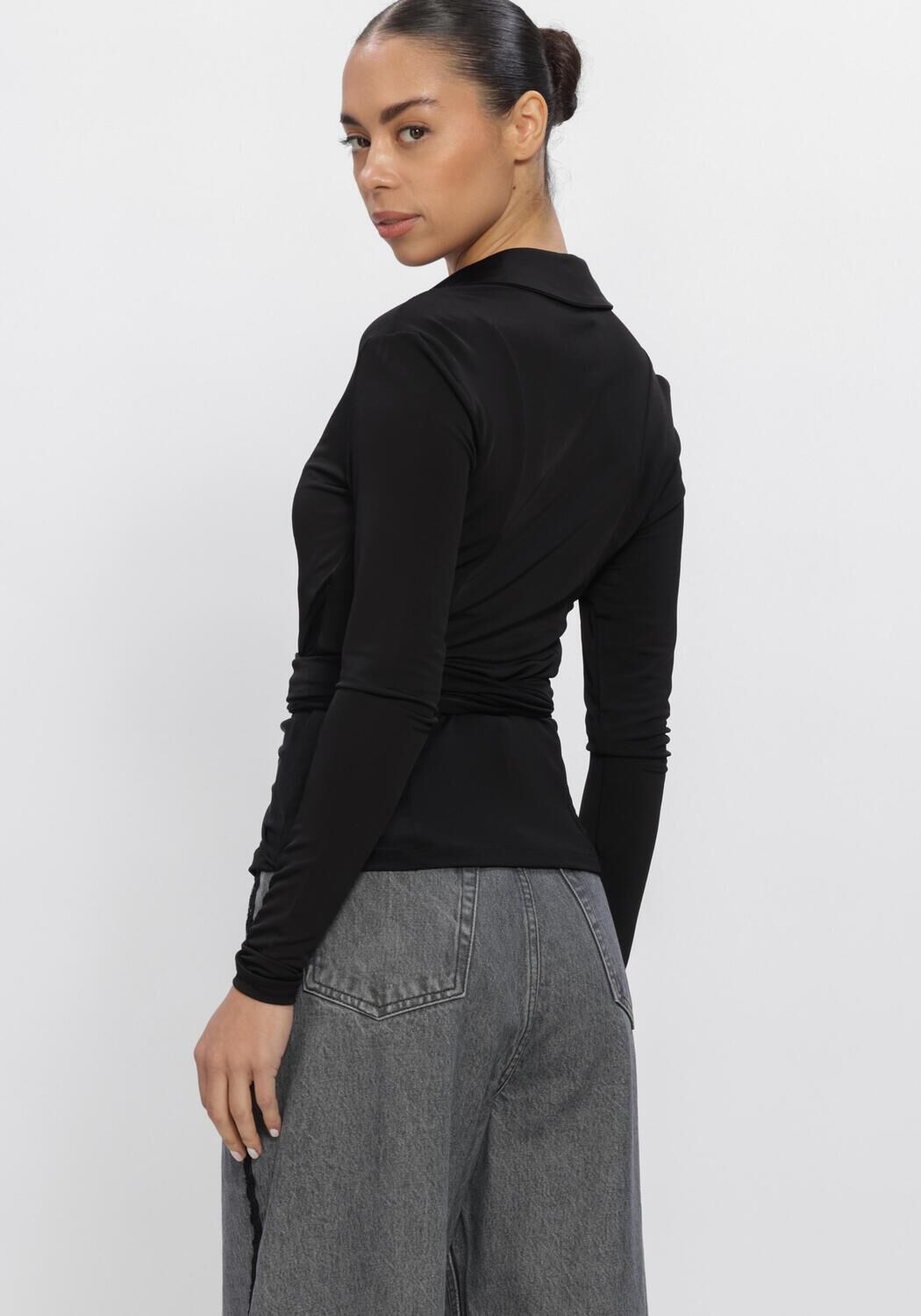 Zwarte GANNI Top JERSEY LONG SLEEVE TIE BLOUSE - large