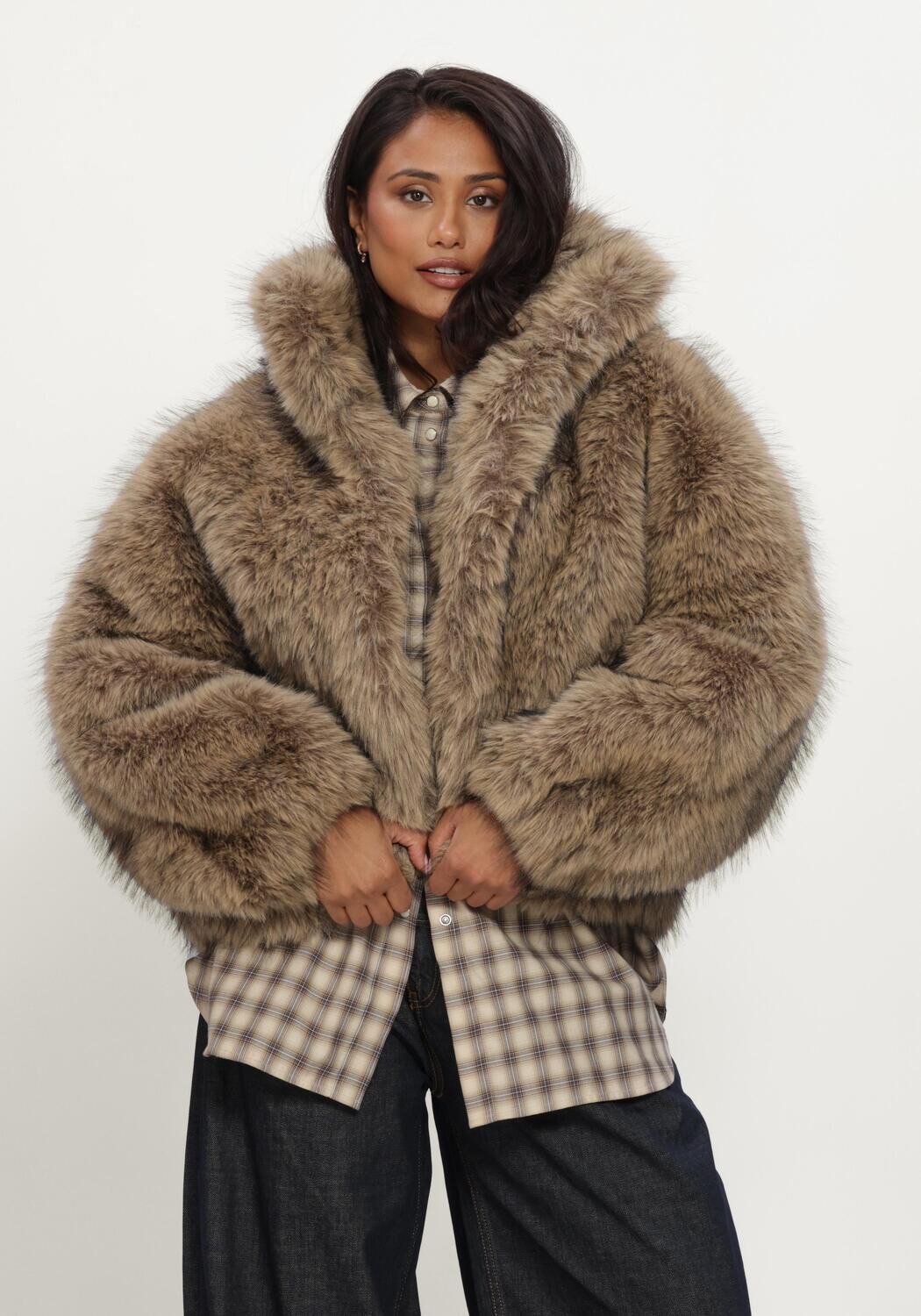 Khaki ALTER EGO Faux fur jas ALLY FAUX FUR JACKET - large