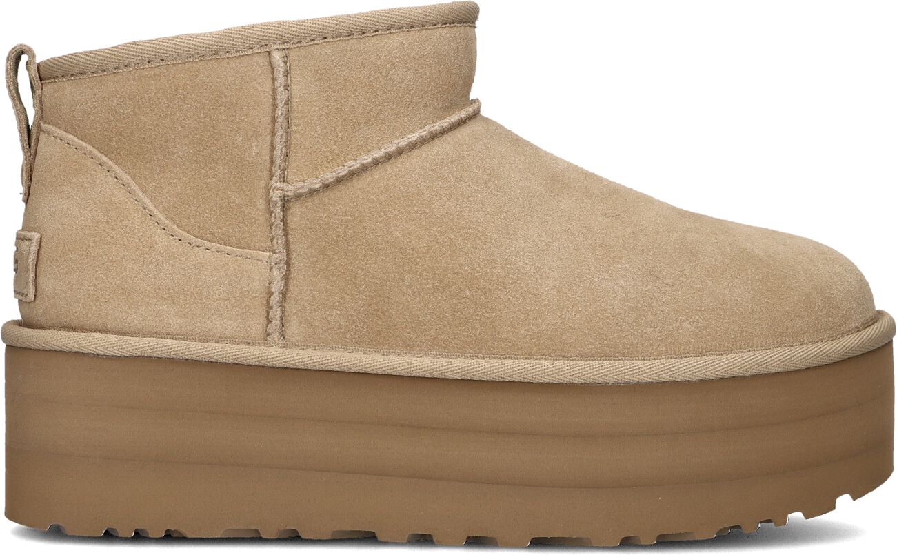 UGG Vachtlaarzen Dames W Classic Ultra Mini Platform, Maat: 43, Materiaal: Suède, Kleur: Beige