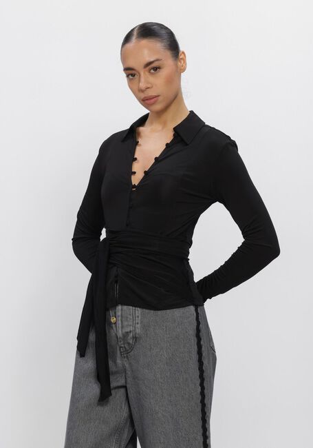 Zwarte GANNI Top JERSEY LONG SLEEVE TIE BLOUSE - large