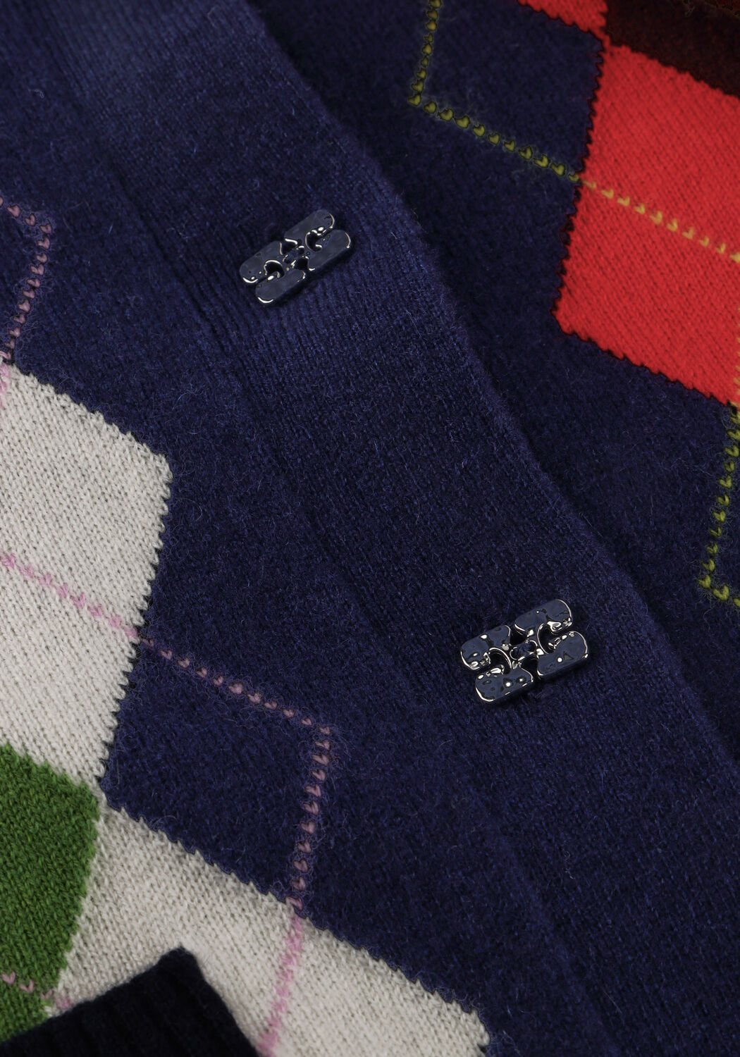 Donkerblauwe GANNI Vest CASHMERE WOOL MIX ARGYLE CARDIGAN - large