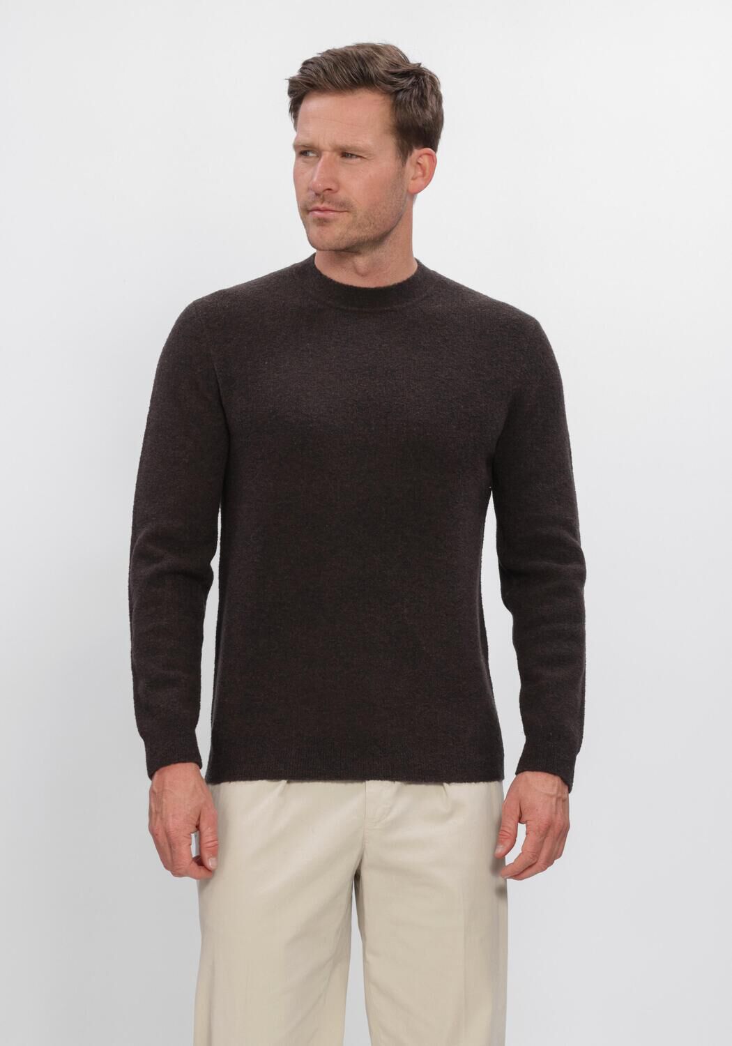Bruine PROFUOMO Trui PULLOVER CREW NECK BOILED WOOL - large