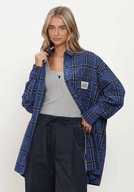 Donkerblauwe ALIX THE LABEL Blouses LADIES WOVEN STUDDED CHECK BLOUSE DRESS - large