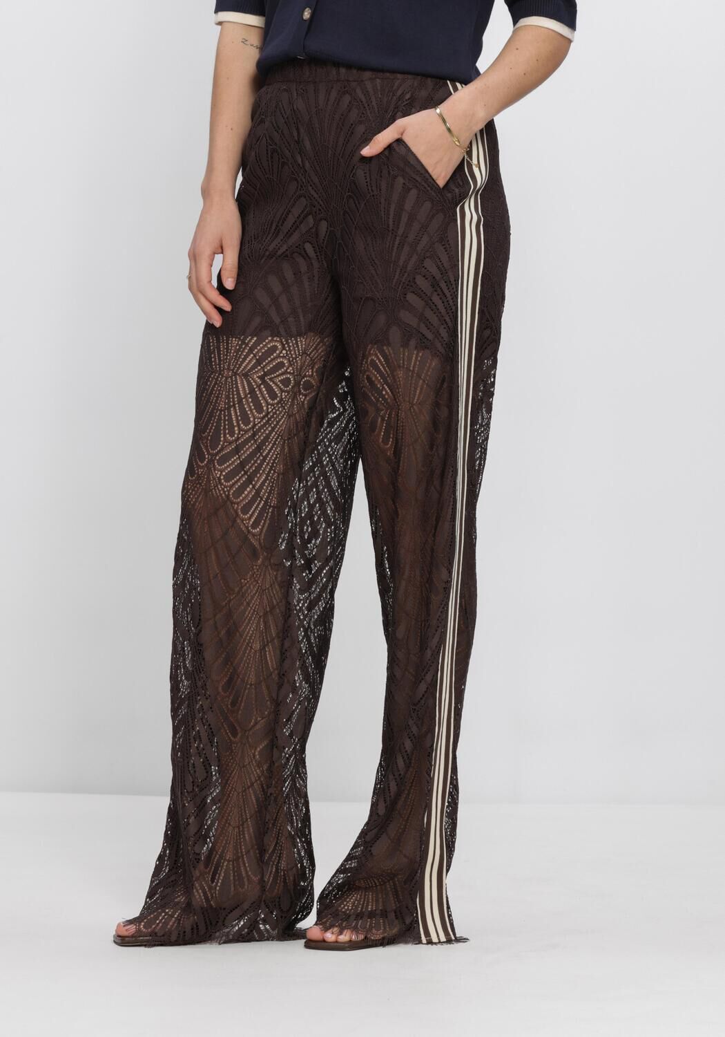 Co'Couture Wijde Broek Dames Leticc Lace Panel Ll Pant, Maat: S, Kleur: Bruin afbeelding 1
