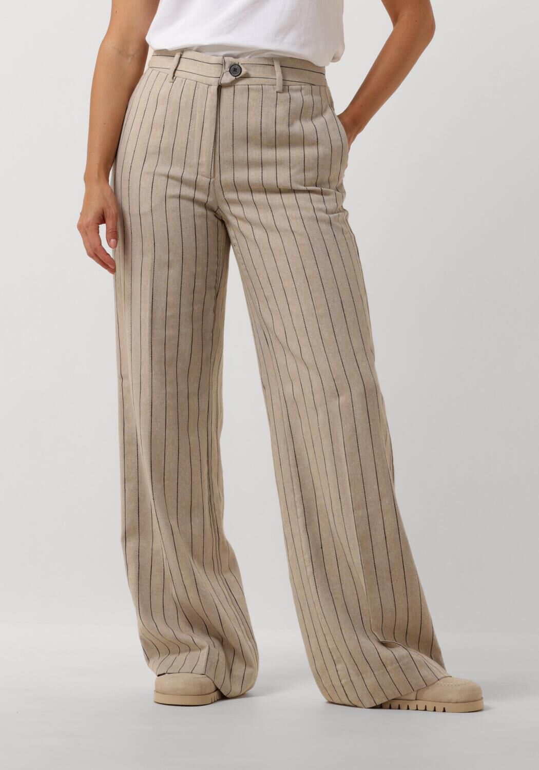 Co'Couture Pantalon Dames Linen Pin Long Pant, Maat: L, Kleur: Beige