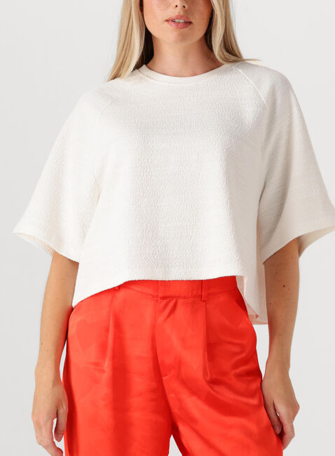 Creme ALIX THE LABEL T-shirt LADIES KNITTED BOUCLE T-SHIRT - large