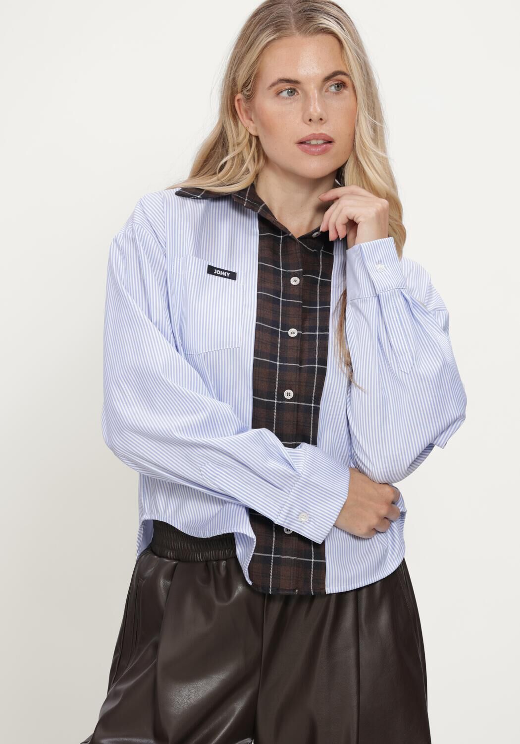 Blauwe JOHNY Blouses SARA MULITICHECK OXFORD STRIPE FRANEL - large