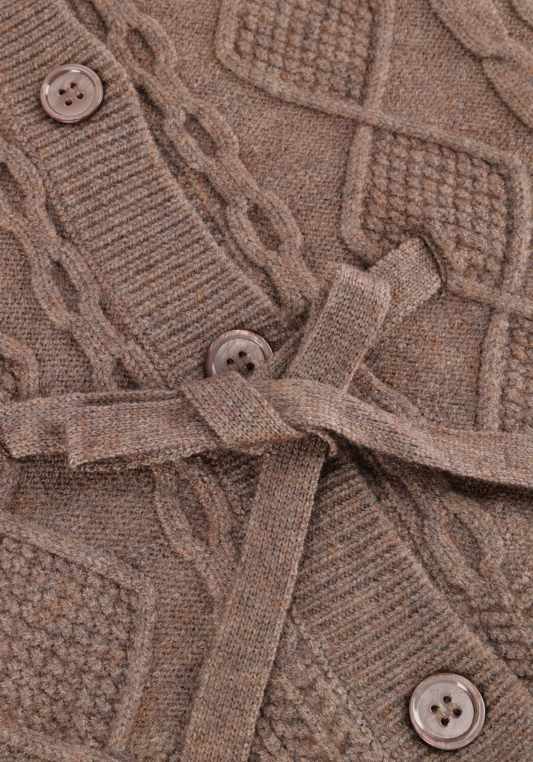 Taupe CO'COUTURE Vest ROW CABLE TIE CARDIGAN - large