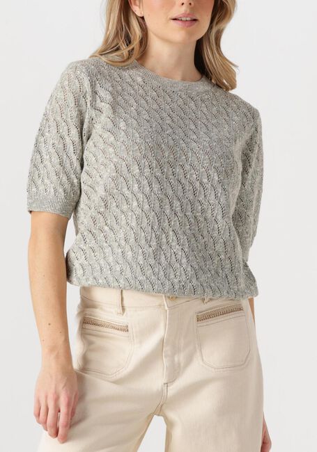 Lichtgrijze MOS MOSH T-shirt MMKARIN MARISOL SS LINEN KNIT - large