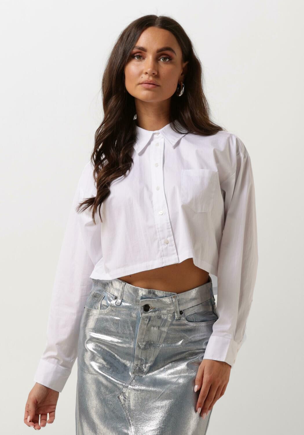 Co'Couture Blouse Dames Cotton Crisp Cropped Shirt, Maat: L, Kleur: Wit