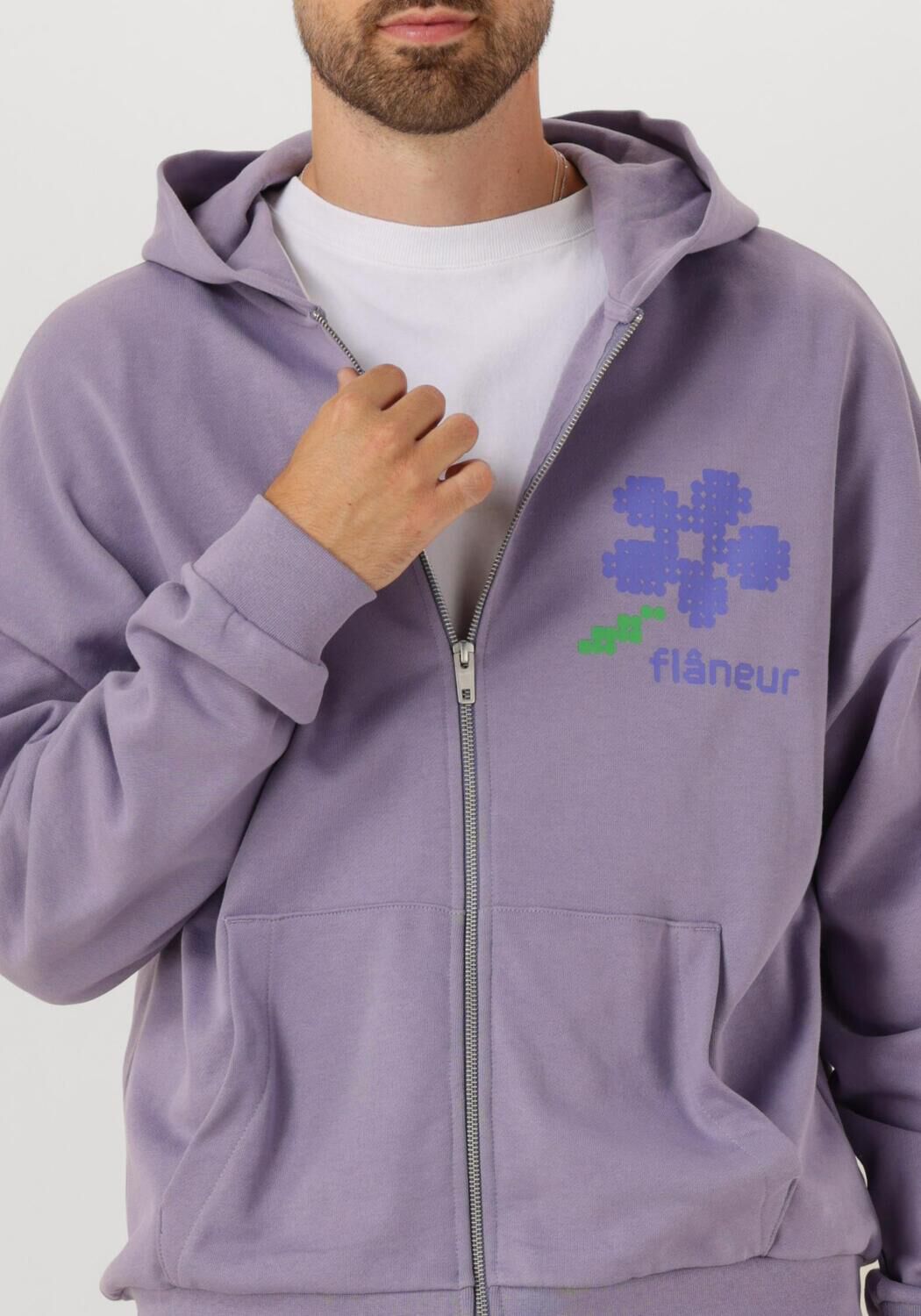 Paarse FLANEUR Sweater PIXEL FLOWER ZIP UP - large
