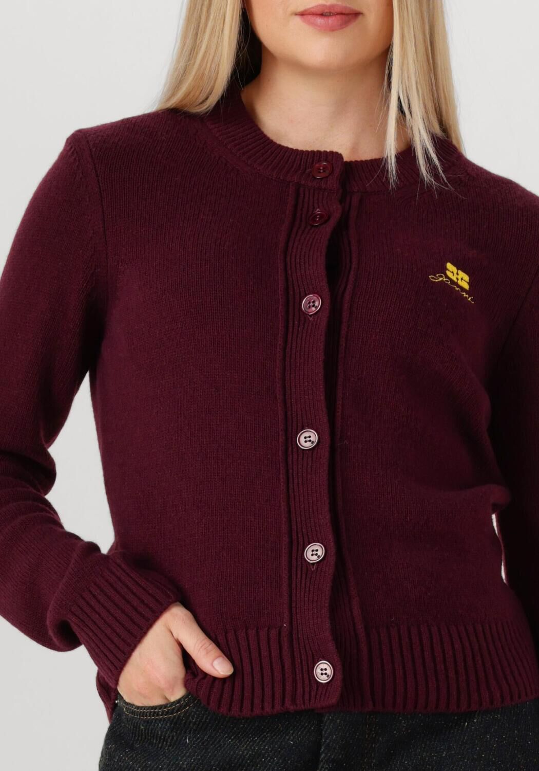 Bordeaux GANNI Vest CORE FUTURE WOOL MIX CARDIGAN - large