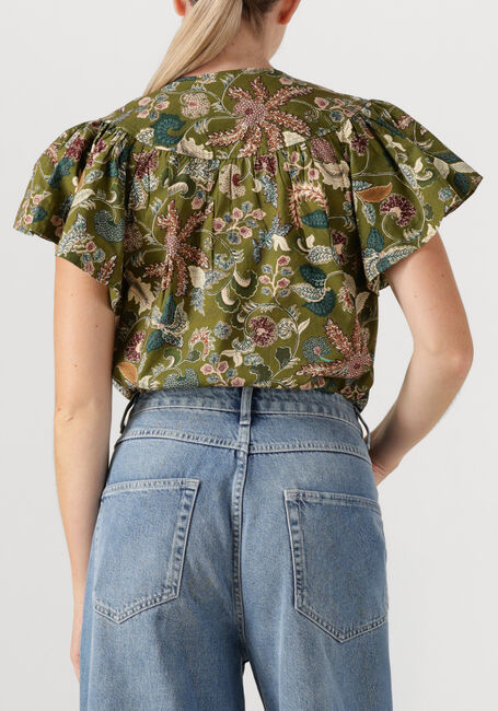 Groene ULLA JOHNSON Blouses PERLINE FLUTTER SLEEVE BLOUSE - large