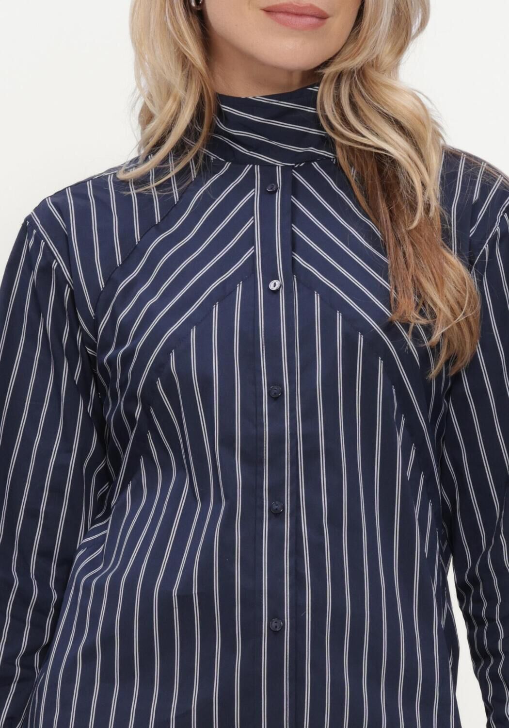 Blauwe CO'COUTURE Blouses SOMOCC STRIPE FUNNEL NECK SHIRT - large