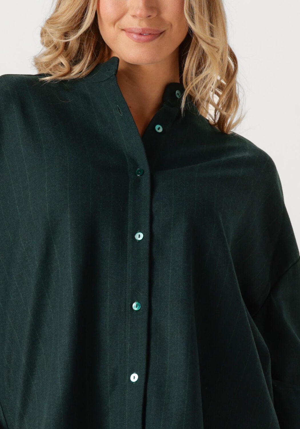 Donkergroene SEA ME HAPPY T-shirt BOXY SHIRT WOOL STRIPED - large