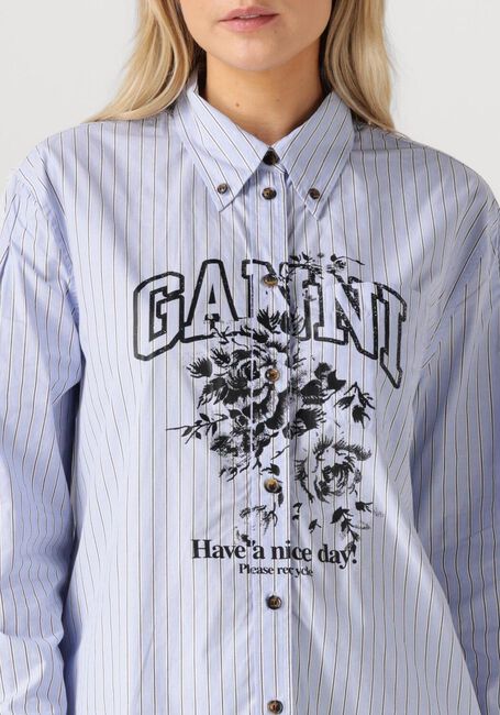 Lichtblauwe GANNI Blouses STRIPE COTTON SHIRT - large