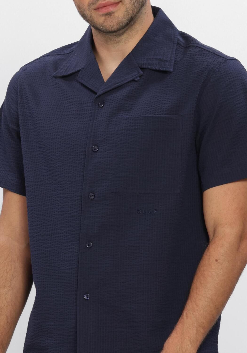 Donkerblauwe OLAF HUSSEIN Casual overhemd SEERSUCKER CAMP SHIRTS - large