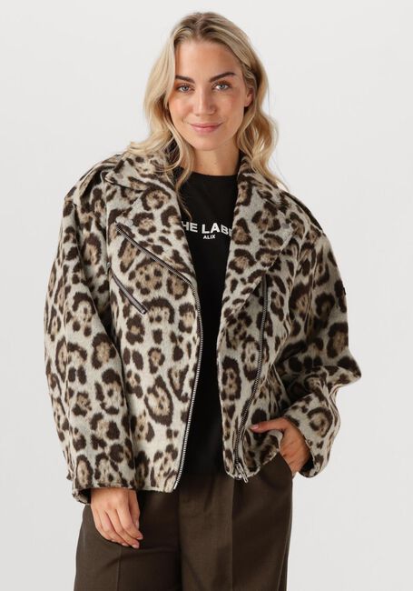 Beige ALIX THE LABEL Jack LADIES WOVEN JAQUAR BIKER JACKET - large