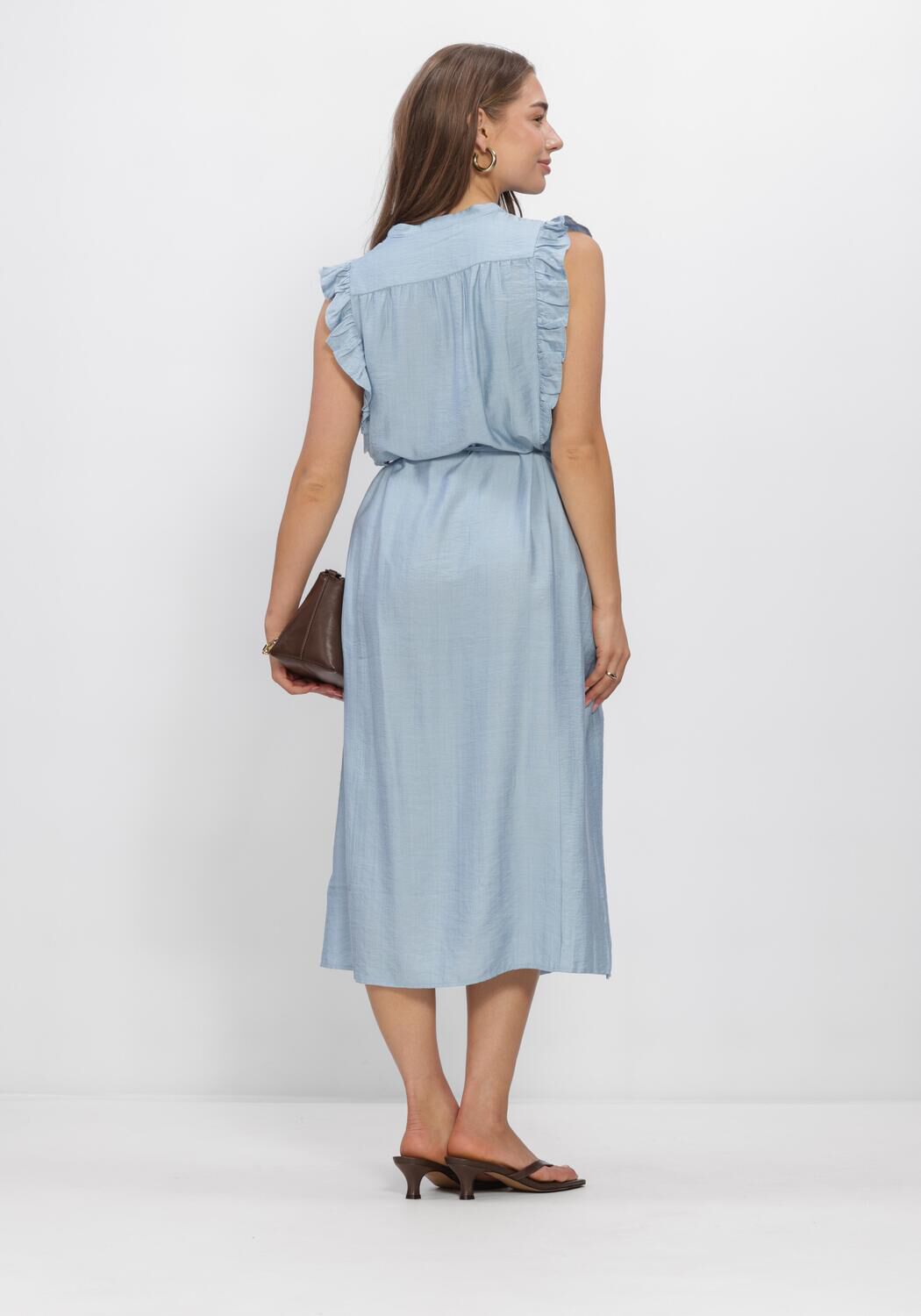 Lichtblauwe CO'COUTURE Maxi jurk HERACC FRILL SS V-DRESS - large
