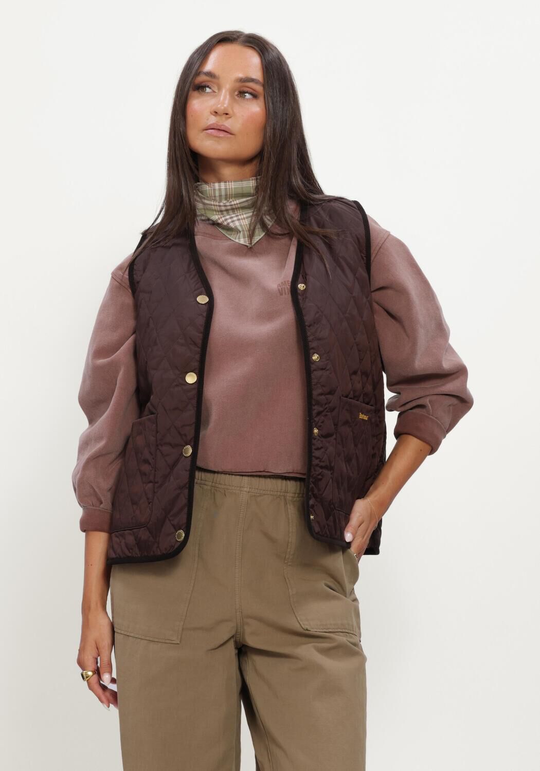 Barbour Barbour Bodywarmer Dames Reimagined Icons Reversible Tartan Quilted Liner