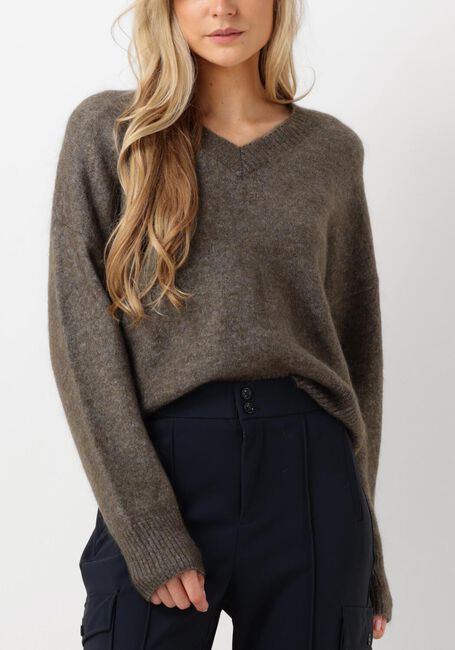Bruine SECOND FEMALE Trui BROOK KNIT LOOSE V-NECK - large