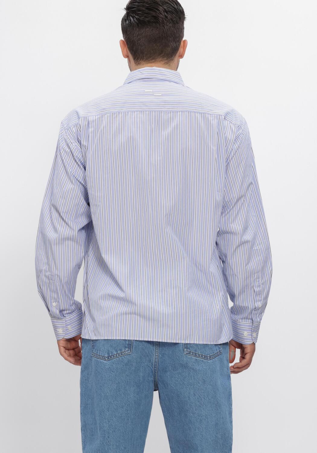 Lichtblauwe FILLING PIECES Casual overhemd DRESS SHIRT STRIPED - large